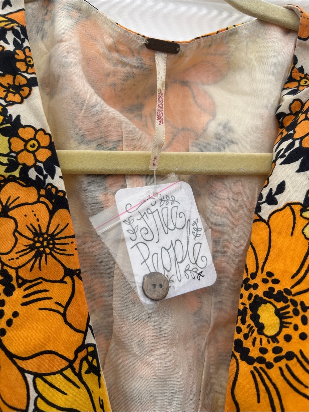 Free People Orange Floral Puff-Sleeve Midi Dress - Picture 2 of 6